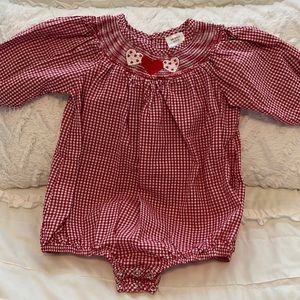 Smocked red and white checkered onesie